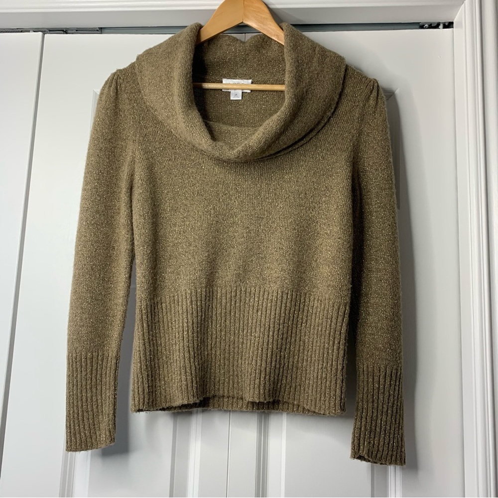 Loft -Ann Taylor Cowlneck Taupe GoldShimmer Matallic Thread Women’s Size US LP